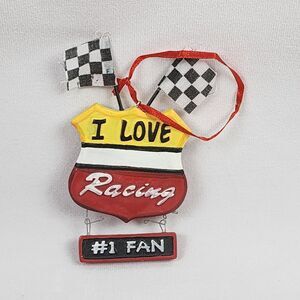 "I Love Racing" #1 Fan Christmas Holiday Ornament- NASCAR Box Indy Sprint Drag